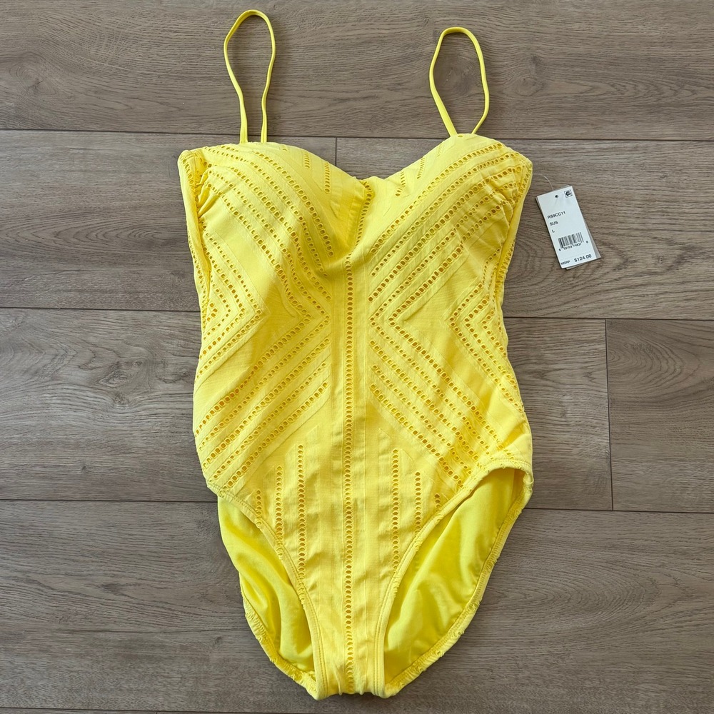 Kenneth Cole Reaction Yellow Eyelet One Piece Swimsuit RS9CC11 Large NWT